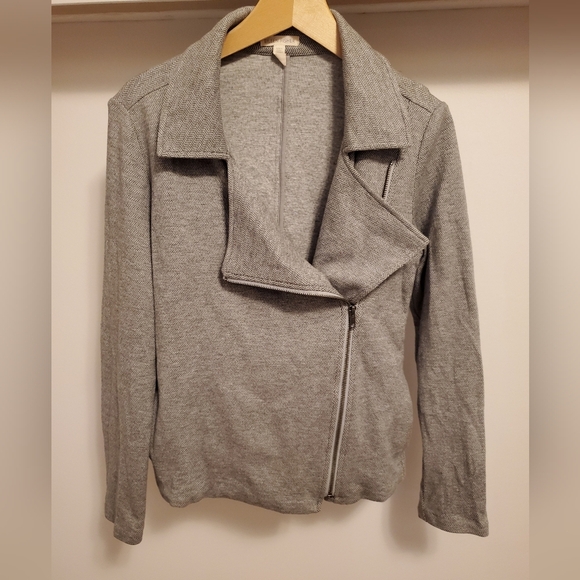 Eileen Fisher grey zipper patterns moto jacket. Long sleeves. Organic cotton. M. - Picture 2 of 13
